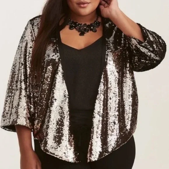 Torrid Runway Collection Sequin Gold and Black Kimono Short Jacket - Picture 9 of 10
